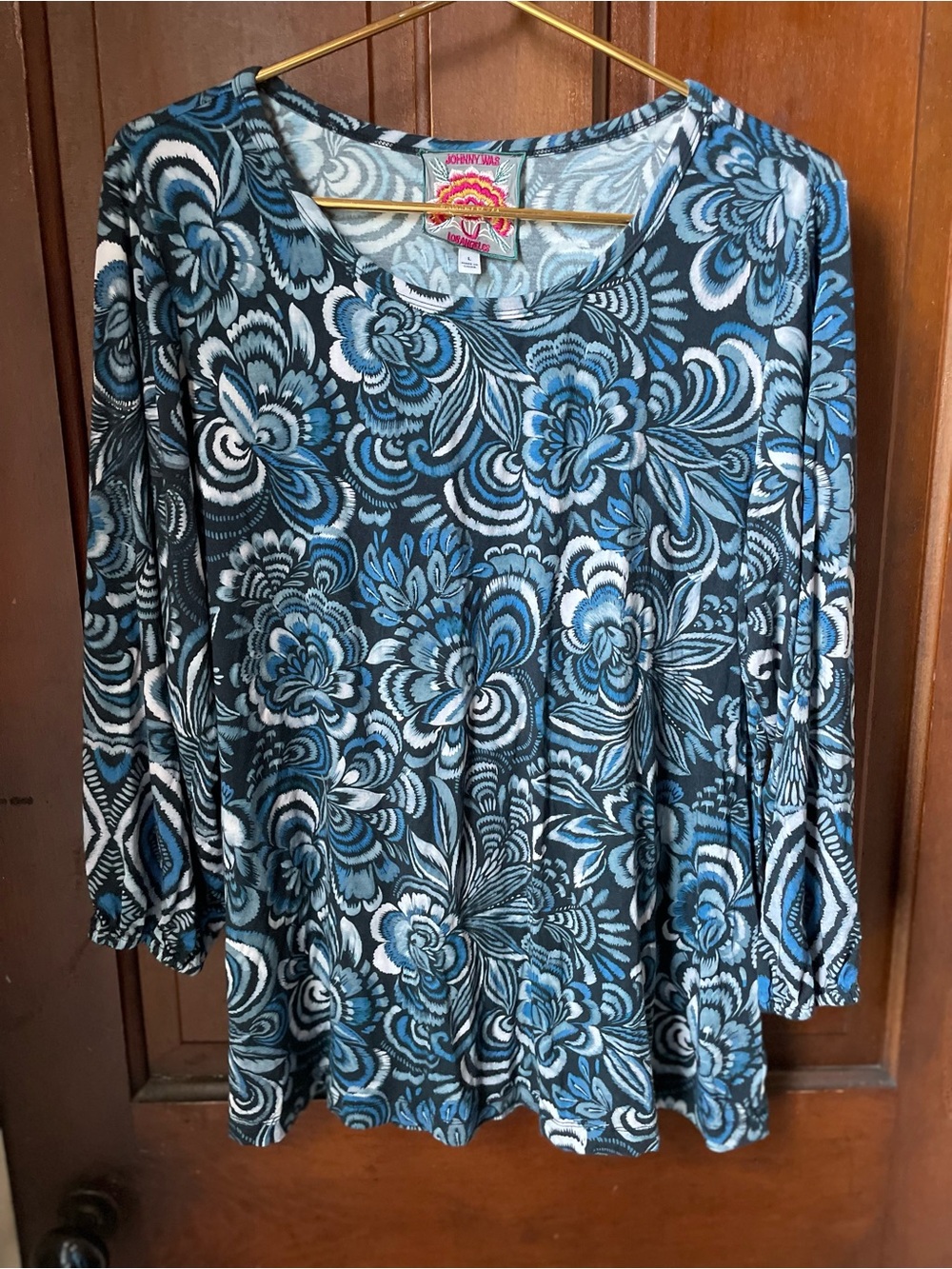 Johnny Was women's size large blue print top
